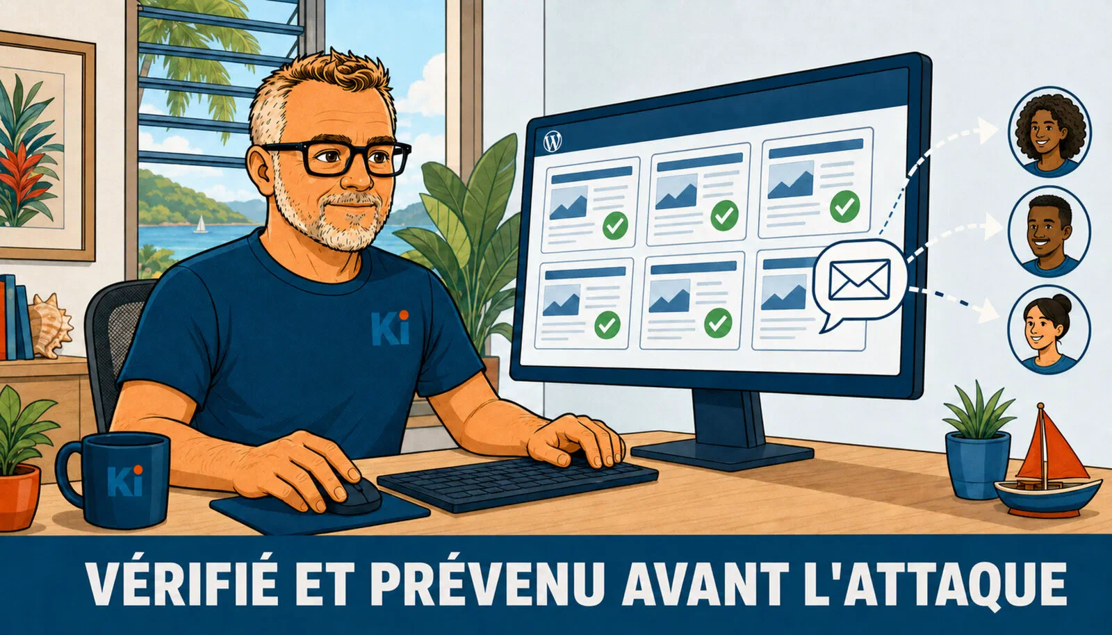 Oliver from Kimoun reviews a set of sites ticked off one by one on his screen and sends a notification to his clients: fleet checked and clients warned before the attack.